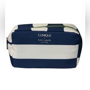 NWOT Clinique X Kate Spade Makeup Bag Navy Blue & White
Stripes W/ Dots